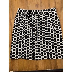 Adrienne Vittadini Size 12 Polka Dot Button Black and White Pencil Skirt